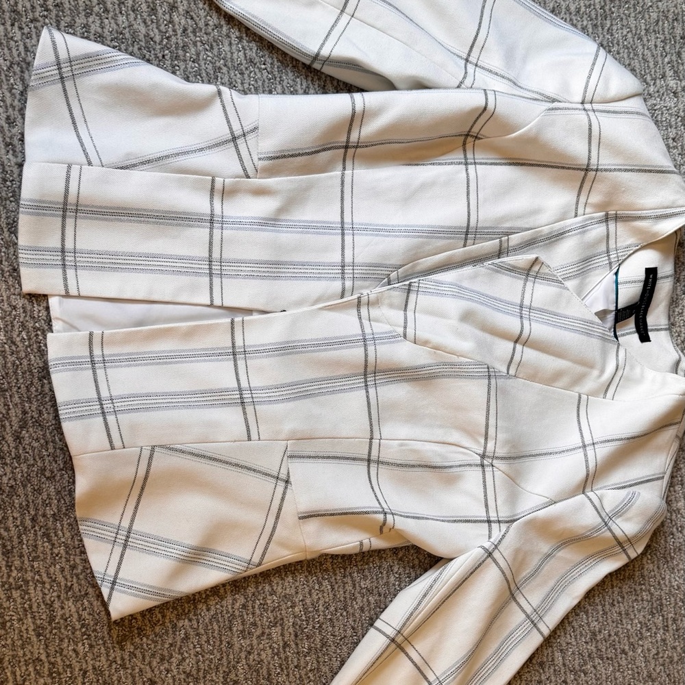White House Black Market White and Gray Plaid Blazer